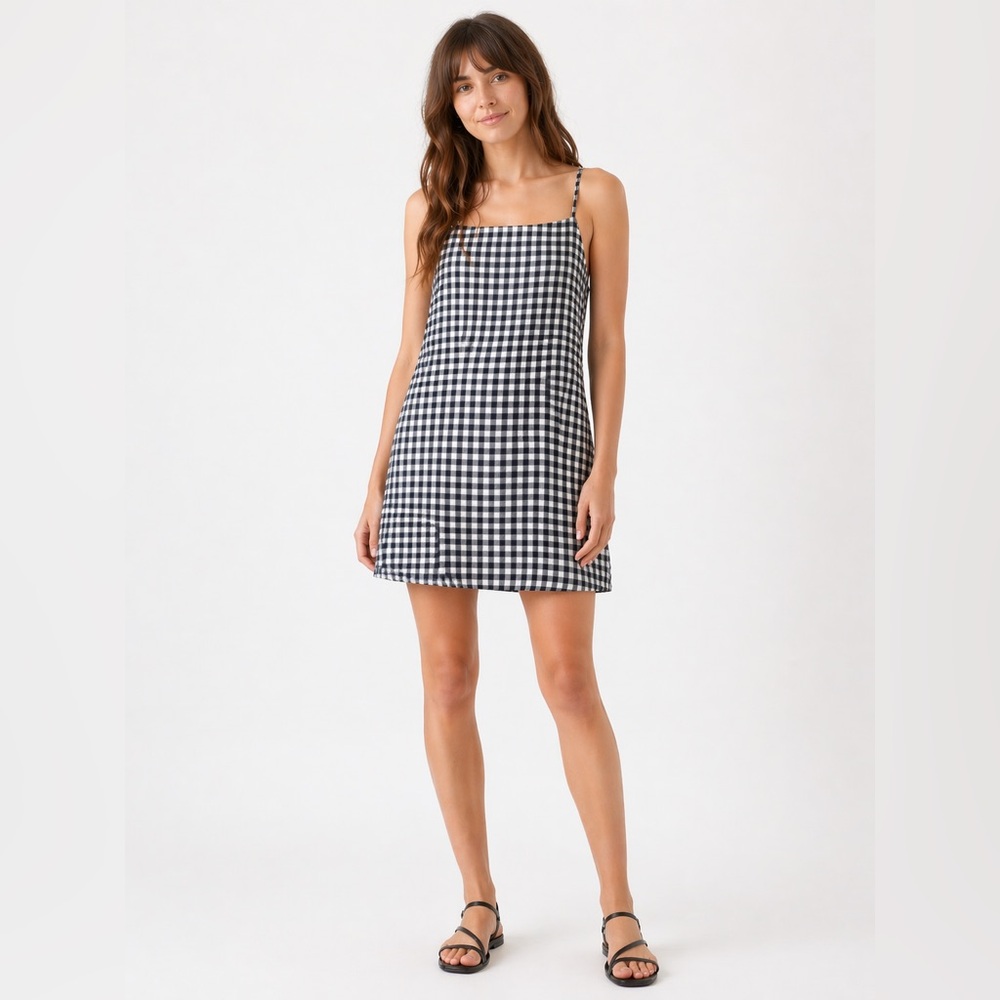 Abercrombie‎ & Fitch Linen-Blend Navy Blue Gingham Mini Dress NWT XL Petite